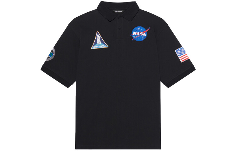Черная футболка-поло с несколькими нашивками Balenciaga NASA Space, цвет Black