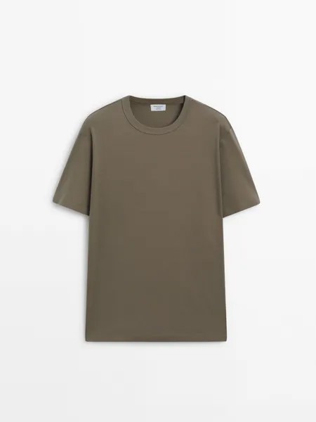 Хлопковая футболка с коротким рукавом Massimo Dutti, хаки
