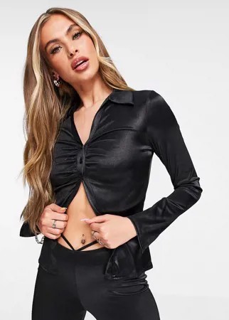 Черная трикотажная рубашка со сборками спереди от комплекта ASOS DESIGN-Черный цвет