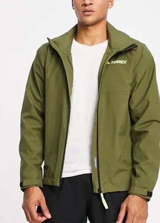 Двухслойная куртка цвета хаки с капюшоном adidas Terrex Multi RAIN.RDY Primegreen-Зеленый цвет