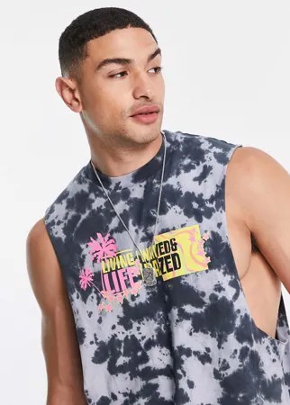 Свободная черная майка из органического хлопка с принтом тай-дай ASOS DESIGN-Черный цвет