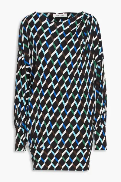 Платье мини Reese из джерси оверсайз со сборками и принтом Diane Von Furstenberg, черный
