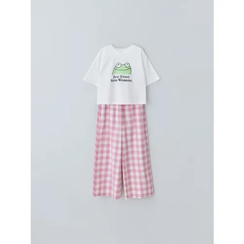 Пижама  Sela, размер 134/140, белый, розовый