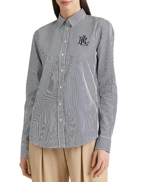 Хлопковая рубашка с длинным рукавом и вышитым логотипом Ralph Lauren
