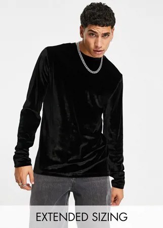 Черный велюровый лонгслив ASOS DESIGN-Черный цвет