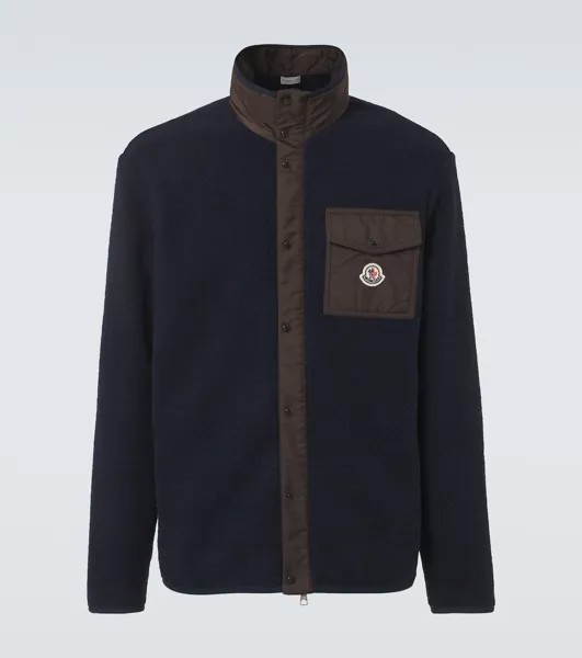 Кардиган из флиса с добавлением шерсти на молнии Moncler, цвет navy blue