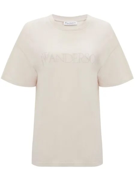 JW Anderson футболка с вышитым логотипом, нейтральный цвет