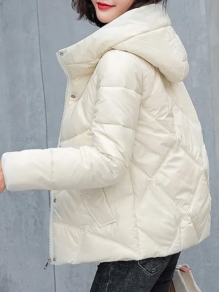 Milanoo Puffer Coats For Women Eric White Hooded Zipper Long Sleeves Polyester Short Outerwear