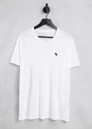 Белая футболка с V-образным вырезом Abercrombie & Fitch-Белый