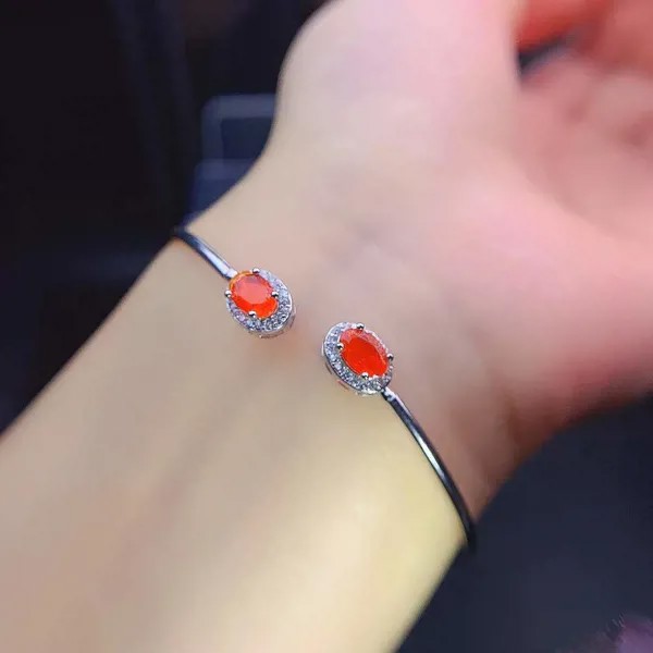 Мексиканский оранжевый огненный опал Овальный Камень по месяцу рождения браслет из стерлингового серебра женский браслет для помолвки подарок