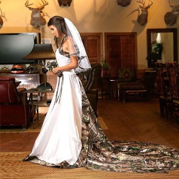 2023 винтажные камуфляжные свадебные платья, атласные камуфляжные Свадебные платья с лямкой на шее, модель WD36