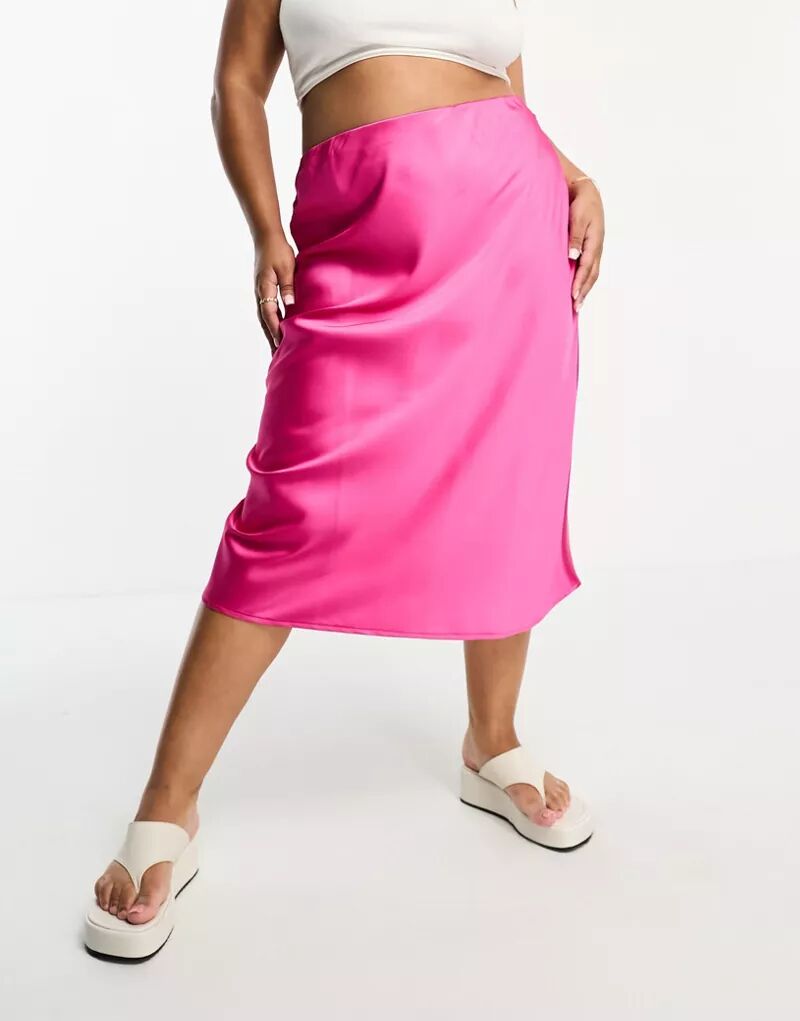 Розовая атласная юбка миди Simply Be