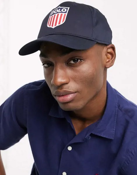 Темно-синяя кепка с логотипом Polo Ralph Lauren-Темно-синий