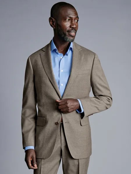 Приталенный пиджак из итальянской шерсти и саржи Charles Tyrwhitt, серо-коричневый