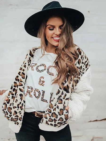 Milanoo Faux Fur Coats Leopard Long Sleeves Camouflage Faux Fur Coat Zipper Women Coat