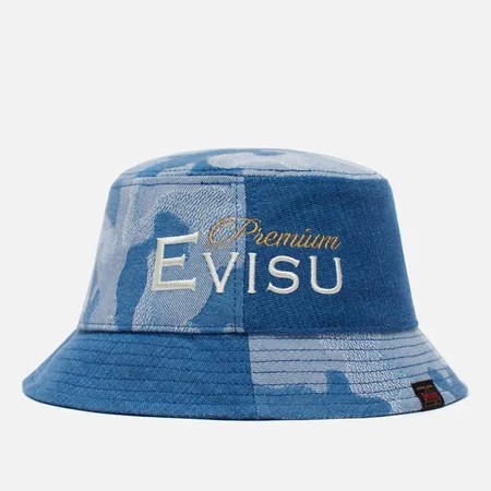 Панама Evisu Two-Tone Denim Blocking Printed Godhead, цвет голубой