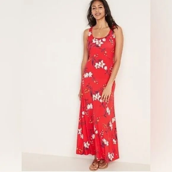 Платье макси с круглым вырезом и расклешенным цветочным принтом Old Navy Red, размер XXL