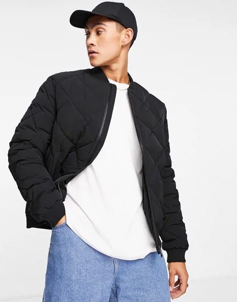Черный стеганый бомбер ASOS DESIGN-Черный цвет