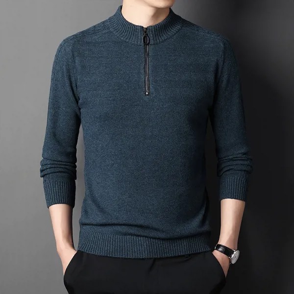 Свитер мужской свитер Чунь Чжу кашемир чистый двойной толстый свитер на молнии полувысокий воротник трикотажная нижняя рубашка