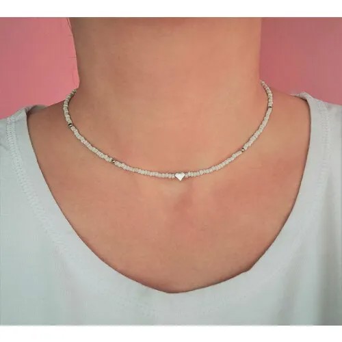 Колье, длина 40 см, белый/серебряный