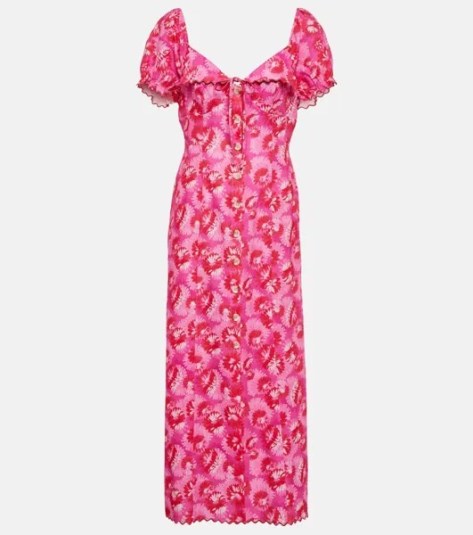 Платье миди из смесового льна с принтом Briella RIXO, разноцветный