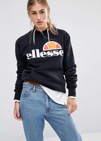 Oversize-пуловер с капюшоном и логотипом спереди Ellesse-Черный