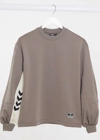 Коричневый свитшот с пышными рукавами и логотипом Hummel