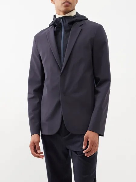 Многослойная куртка из нейлона с капюшоном ZEGNA, синий
