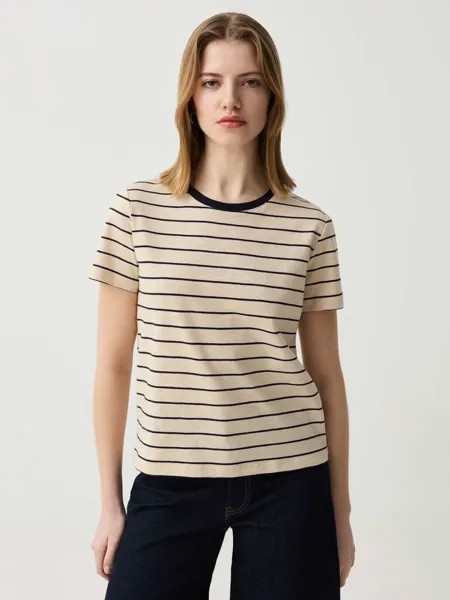 Футболка Essential в меланжевую полоску из хлопка Ovs, цвет black/beige