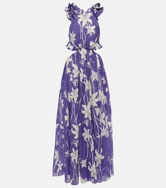 Платье макси из хлопка с цветочным принтом acadian Zimmermann, синий