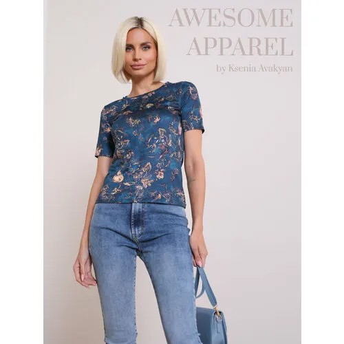 Лонгслив Awesome Apparel, размер 46, золотой, бирюзовый