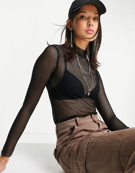 Черный сетчатый лонгслив Topshop-Черный цвет