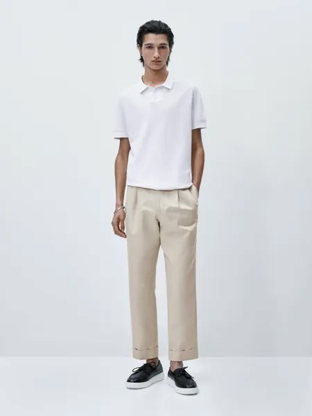Свитер поло из прибленного хлопка Massimo Dutti, белый