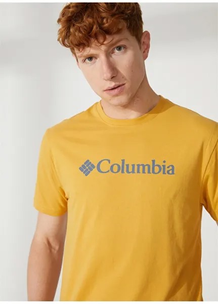 Горчичная мужская футболка с круглым вырезом с принтом Columbia