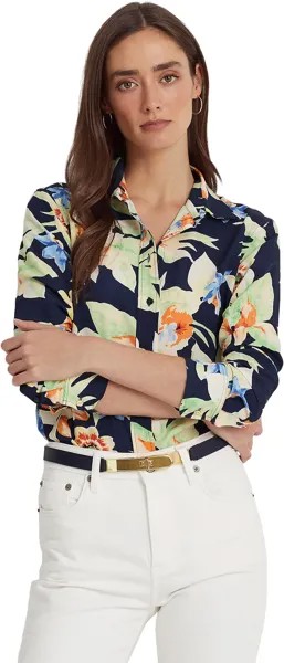 Рубашка из крепа Petite с цветочным принтом LAUREN Ralph Lauren, цвет Navy Multi