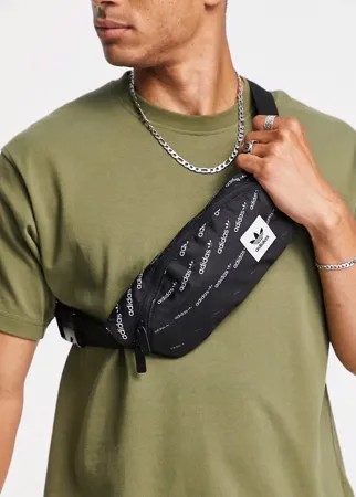 Черная сумка-кошелек на пояс со сплошным принтом монограммы adidas Originals-Черный цвет
