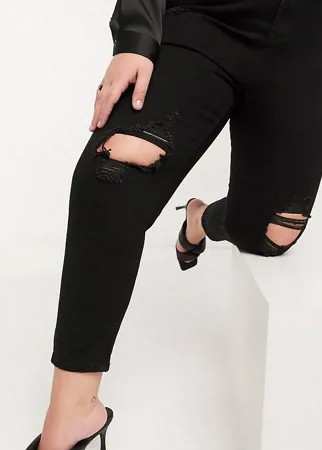 Черные джинсы в винтажном стиле с рваными коленями In The Style Plus x Jac Jossa-Черный