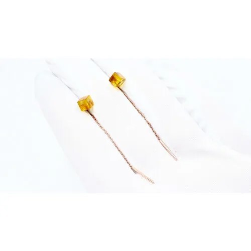 Серьги цепочки Diamant online, серебро, 925 проба, золочение, янтарь, длина 5 см, , Желтый