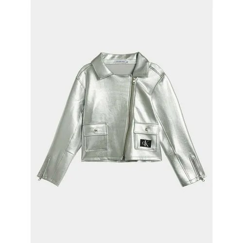 Кожаная куртка Calvin Klein Jeans, размер 8Y [METY], серебряный