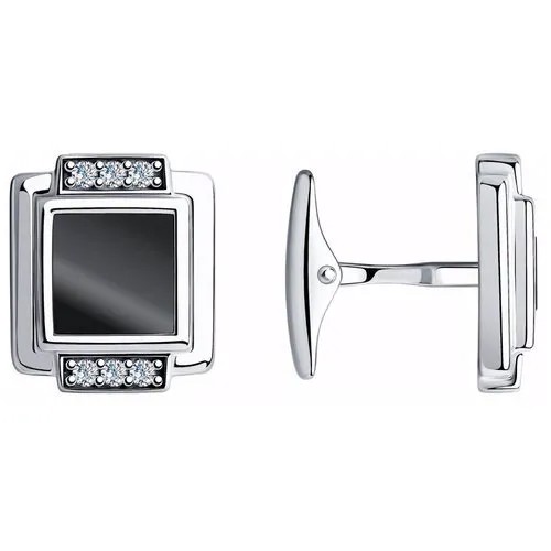 Запонки Diamant, серебро, 925 проба, родирование, фианит, наношпинель