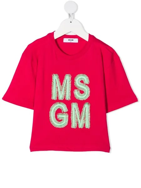 MSGM Kids футболка с бахромой и вышитым логотипом