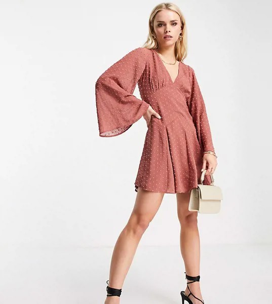 Расклешенное платье мини насыщенного розового цвета из ткани добби ASOS DESIGN Petite-Розовый цвет