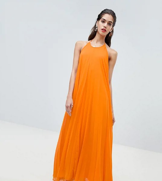 Плиссированное платье макси с открытой спиной Missguided-Оранжевый