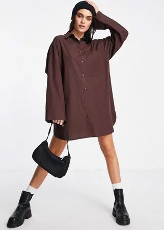 Платье-рубашка мини в стиле oversized из хлопка шоколадного цвета ASOS DESIGN Denim-Коричневый цвет