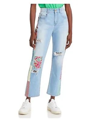 Женские синие рваные прямые джинсы HELLESSY с карманами на молнии и карманами 10