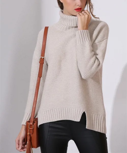 Высококачественный Женский Модный пуловер, свитер нестандартной длины, водолазка с открытым подолом абрикосового цвета, один размер