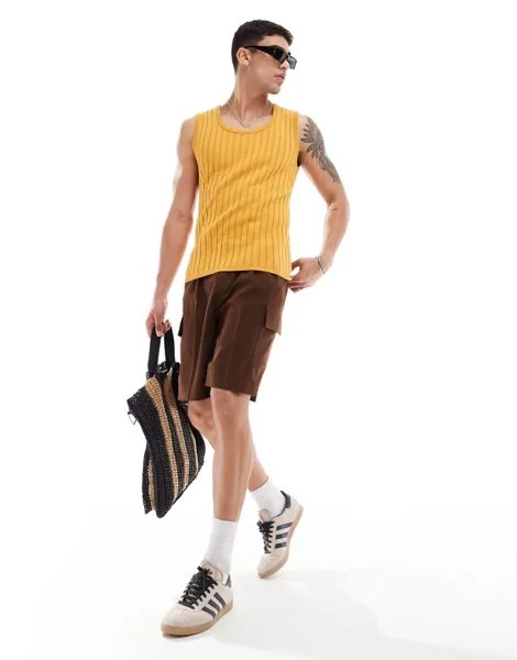 Легкая трикотажная майка в рубчик горчичного цвета ASOS DESIGN Muscle