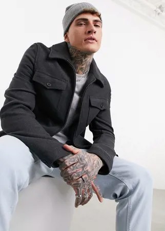 Серая куртка Харрингтон с добавлением шерсти ASOS DESIGN-Серый