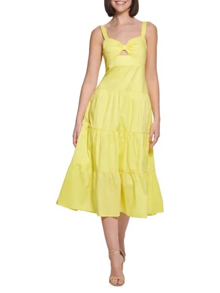 Многоярусное платье миди с вырезами Guess, цвет Citron