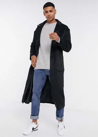 Черное длинное пальто с добавлением шерсти Another Influence-Черный